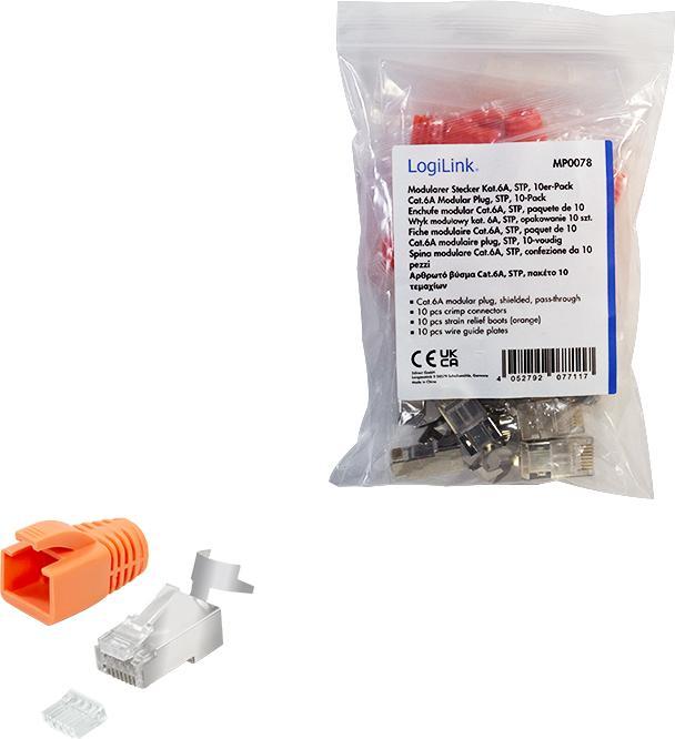 Produktbild LogiLink Cat.6A RJ45 Modular Stecker für Cat.6A & Cat.7 Verlegekabel, 10er Pack (Netzwerkkabel Stecker)