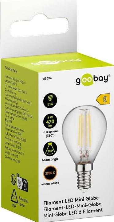 Actual product image Goobay Filament LED Mini Globe, 4 W (E14, 4 W, 470 lm, 1 x, E)