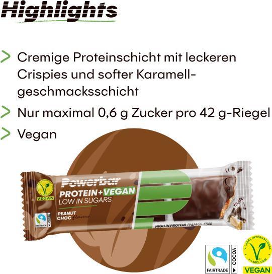 Actual product image Powerbar Protein+Vegan Bar Peanut Chocolate 42 g (Peanut Choc, 2 pcs., 44 g)