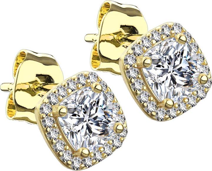 Star Piercing Ohrstecker 14k vergoldet quadratisch mit Kristall Umrandung und Kristall mittig (ohne Messing, 925 Sterlingsilber)