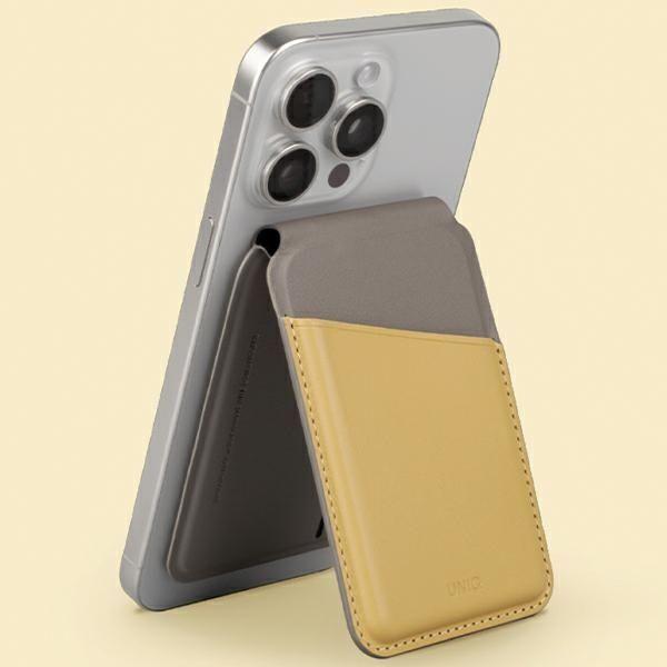 Actual product image Uniq Lyden DS magnetyczny portfel RFID i stojak na telefon żółto-szary/canary yellow-flint grey
