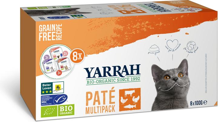 Yarrah Aliments humides BIO Multipack 3 types (Junior, Adulte, Senior, 8 pcs, 800 g)