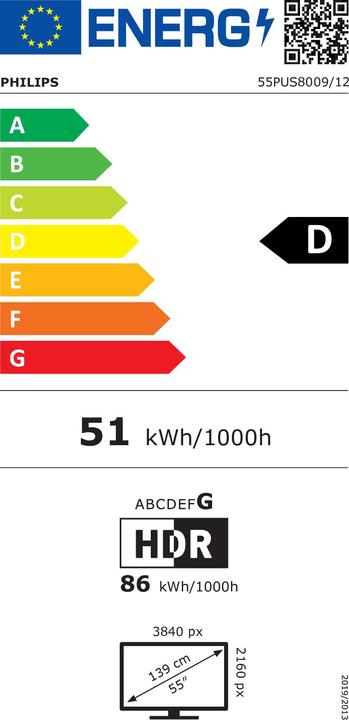 Label énergétique Philips 55PUS8009 (55", LED, 4K, 2024)