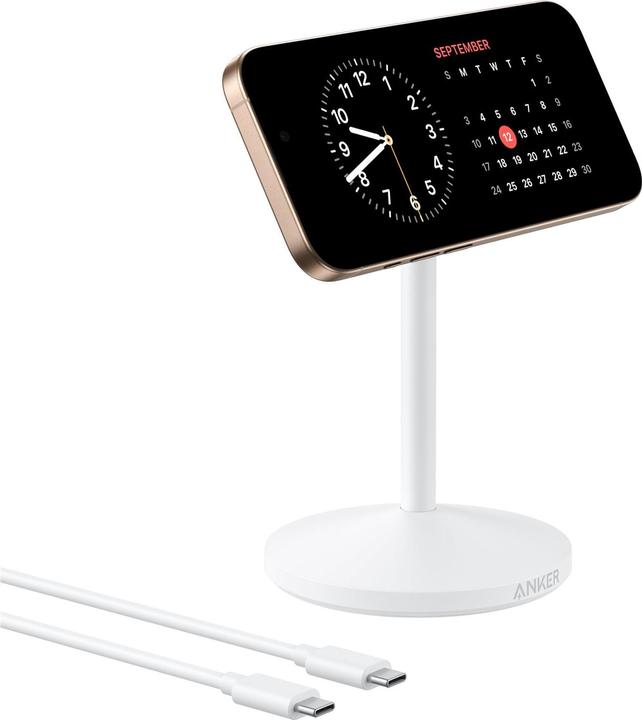 Produktbild Anker MagGo Wireless Charging Stand Qi2 15W MagSafe um 360° drehbar für iphone 12 und höher weiss (15 W)