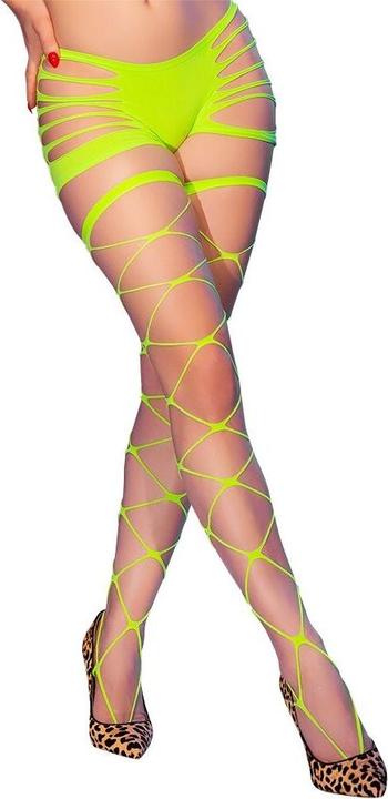 Chilirose - CR 4867 NEONGRÃoeNE NETZSTRUMPFHOSEN MIT LÖCHERN