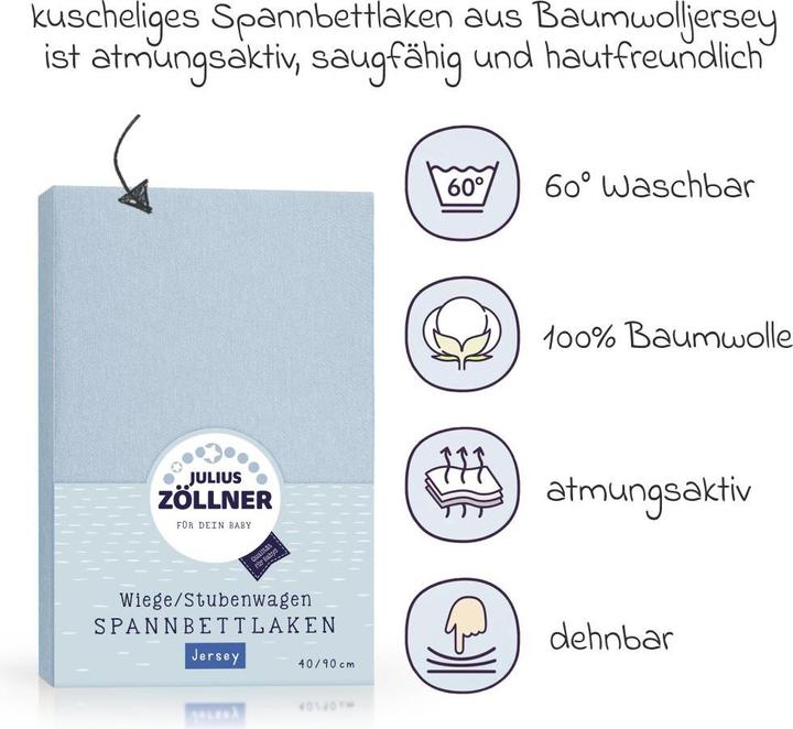 Produktbild Julius Zöllner Jersey Spannbettlaken für Wiegen & Stubenwagenmatratzen 90x 40 cm, denim (40 x 90 cm)