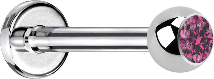 Star Piercing Labret silber mit Kugel Kristall pink (ohne Messing, Chirurgenstahl 316L)