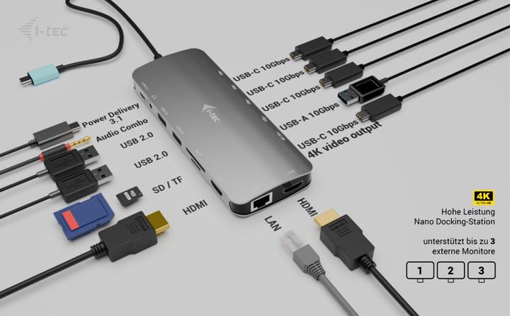 Actual product image i-tec USB-C Nano 3x LCD Dock (USB-C, 3 Ports)