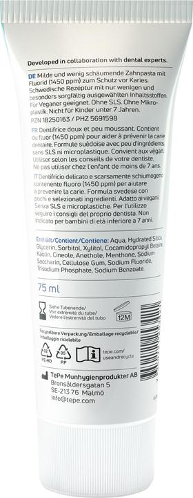 Actual product image TePe Daily Gentle Mint Flavor Daily Toothpaste for Caries Prevention with Age-Appropriate Fluoride L (75 ml)