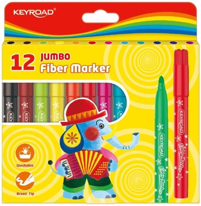 Keyroad Jumbo markers, 12 pieces, on a hanger, different colours (Assorted colours, 5 mm, 12 x)