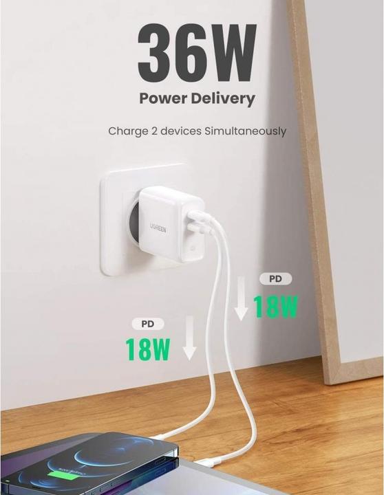 Actual product image Ugreen USB-C 36W PD charger 2 port (36 W)