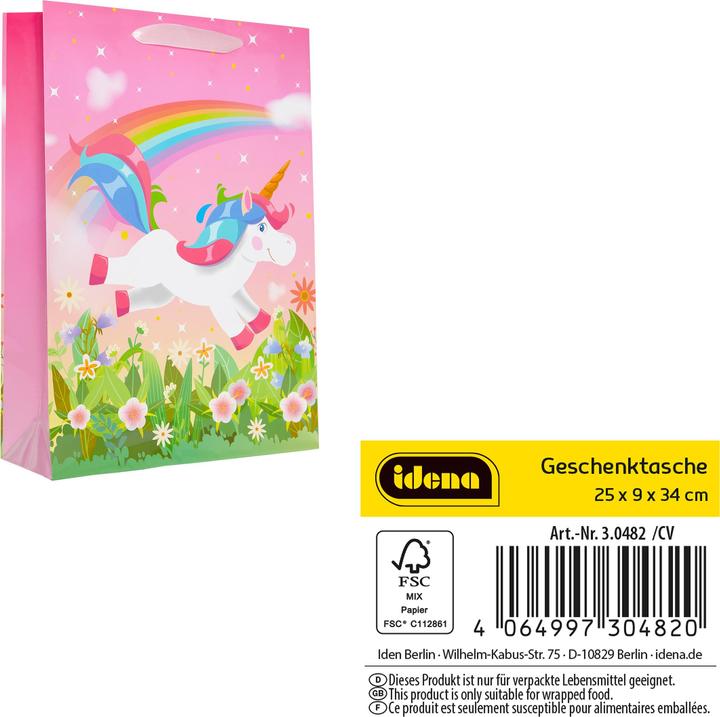 Produktbild Idena Geschenktasche Kinder Motiv Einhorn mehrfarbig 25x34x9cm (Geschenktüte)