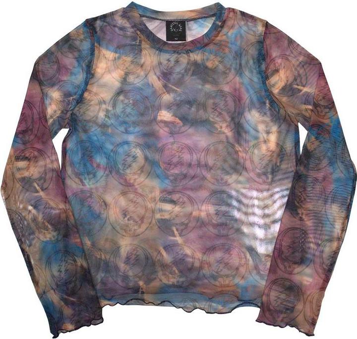 Actual product image Grateful Dead Womens/Ladies Stealy All-Over Print Mesh Long-Sleeved Crop Top (XS)