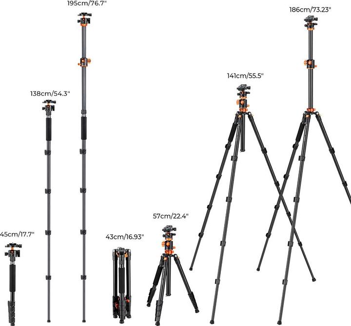 Actual product image K&F Concept T255A3+BH-28L Magnesium Aluminum Alloy Tripod (Metal)