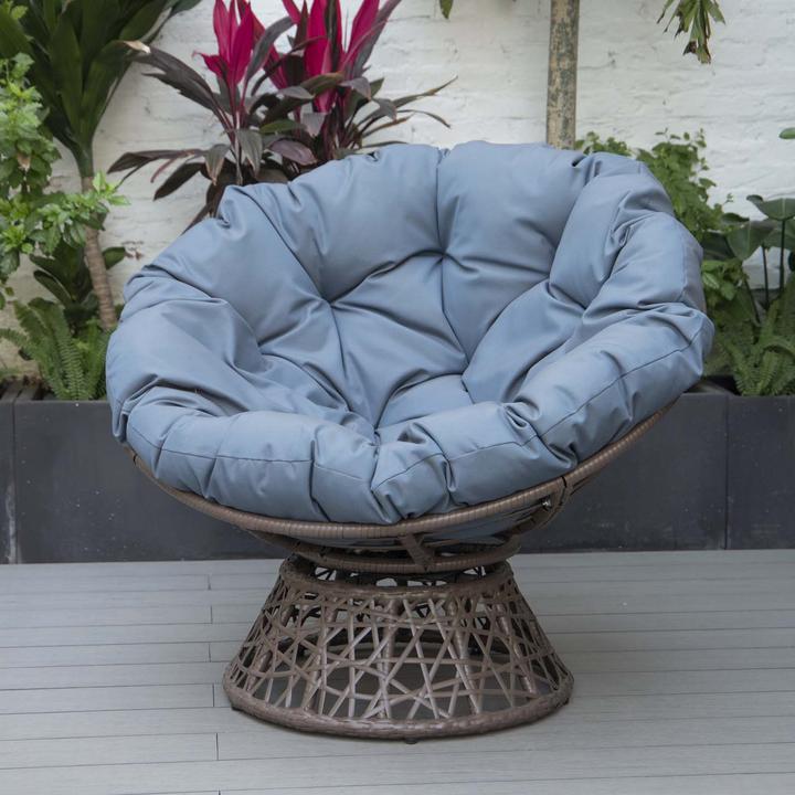 Productafbeelding PureHaven Loungestoel 92x80x80,5 cm gemaakt van rotan rond kussen 360 graden draaibaar makkelijk schoon te