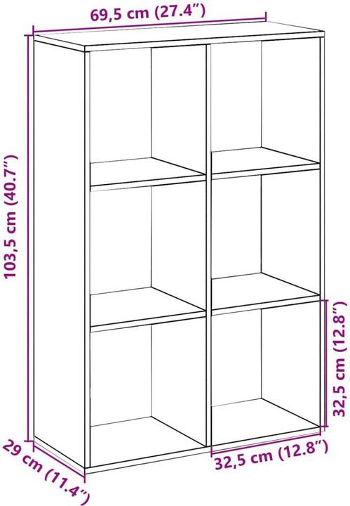 Produktbild VidaXL Raumteiler Bücherregal Standregal Büroregal Würfelregal Sonoma-Eiche (69.5 x 29 x 103.5 cm)