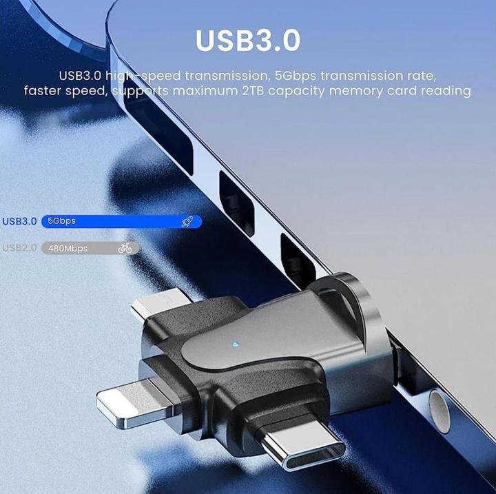 Produktbild PowerGuard 4 in 1 USB-C Lightning MicroUSB & MicroSD Card Reader Adapter (USB Typ C, Lightning, Micro USB)