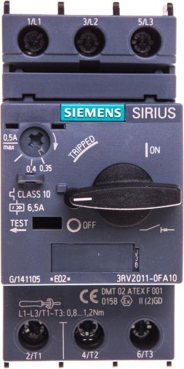 Actual product image Siemens Circuit breaker for motor protection 0.5A