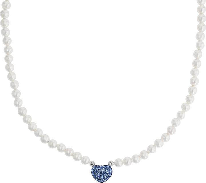 Amor Halsschmuck für Damen, 925 Sterling Silber, Kristall synth., Muschelkernperle | Herz (Silber 925)