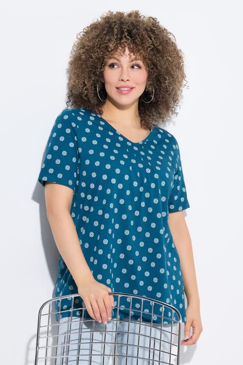 Actual product image Ulla Popken Tile Print Short Sleeve Pleated Tee (42, 44)