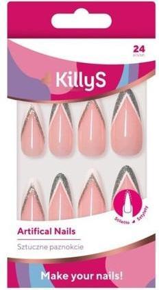 Actual product image KillyS Artificial Nails Stiletto Silver Glitter French (Artificial nails, Pink)