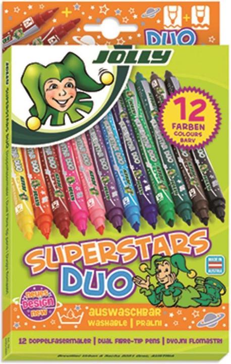 Jolly Penna in fibra Superstar DUO Una punta spessa e una sottile Pennarello di alta qualità Lavabile 1 (Multicolore, 12 x)