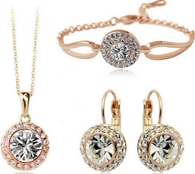 Hermex SET vergoldete Halskette + Anhänger + Ohrringe + Armband - Weiss (18k Gold)