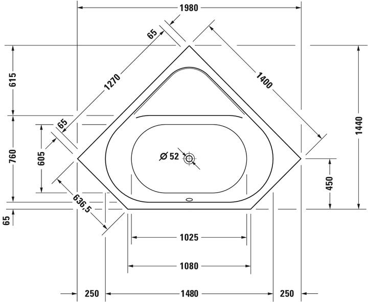 Produktbild Duravit Eck-Whirlwanne D-CODE 140 l 140x140 we 2 RS Jet Project (140 l, 140 cm, 140 cm)