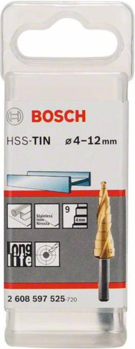 Produktbild Bosch Professional Zubehör Stufenbohrer HSS-TiN, 4 - 12 mm, 6 mm, 65 mm, 9 Stufen (6 mm)