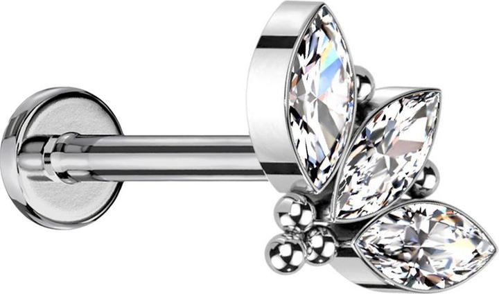 Hollywood Body Jewelry Micro Labret Innengewinde silber fünf Kugel drei Ovale Kristalle (ohne Messing, Titan G23)