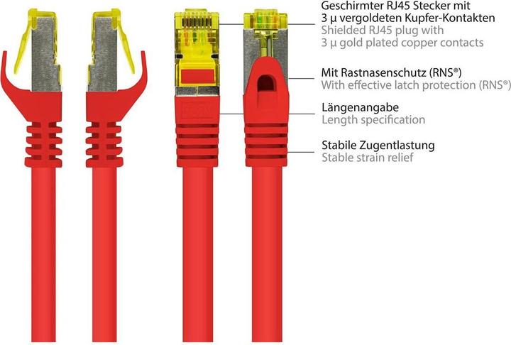 Actual product image Good Connections RJ45 patch cable withCat.7 raw cable and snap-in lug protection (RNS®), S/FTP, PiMF, halogen-free (S/FTP, CAT7, 40 m)