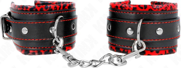 Kink FUR LINTERED Wrist Cuffs RED/BLACK ADJUSTABLE 17-29 CM X 6 CM