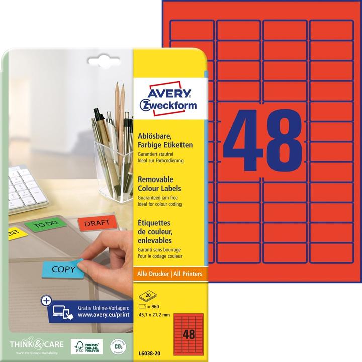 Actual product image Avery Farbige Etiketten, ablösbar