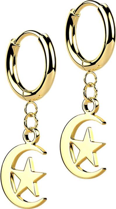 Star Piercing Ohrring vergoldet Anhänger Mond und Stern (ohne Messing, Chirurgenstahl 316L)
