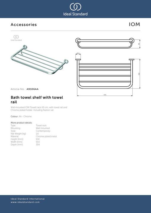 Produktbild Ideal Standard Badetuchablage IOM 570mm