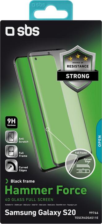 Produktbild SBS Glas Displayschutz 4D Full Cover Samsung Galaxy S20, schwarz (1 Stück, Samsung Galaxy S20)