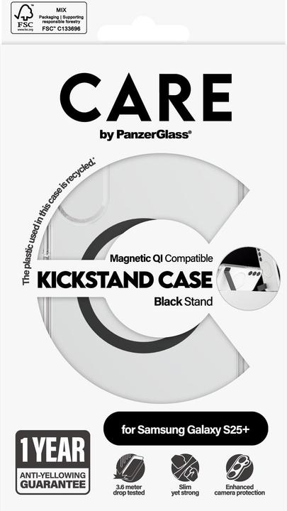 Produktbild PanzerGlass CARE by ® Feature Case Transparent m. Schwarz Kickstand & Qi Compatible Samsung Galaxy S (Samsung Galaxy S25+)