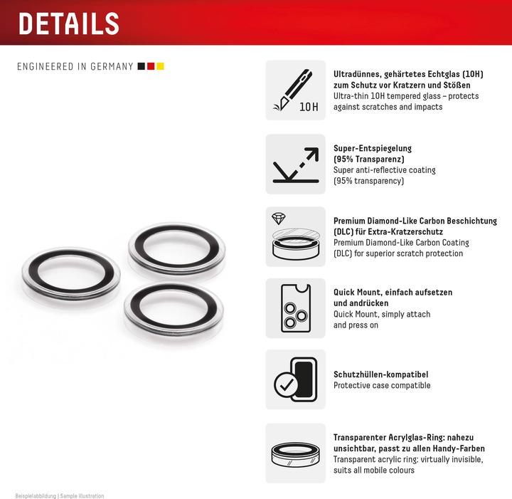 Produktbild Displex Premium Camera Lens Glass (1 Stück, Apple iPhone 16 Pro, Apple iPhone 16 Pro Max)
