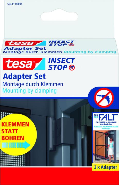 Produktbild tesa FALT Insektenschutz Adapter für Türen, Tür-Klemme für die Montage ohne Bohren oder Schrauben (4 x 11 x 15 cm)