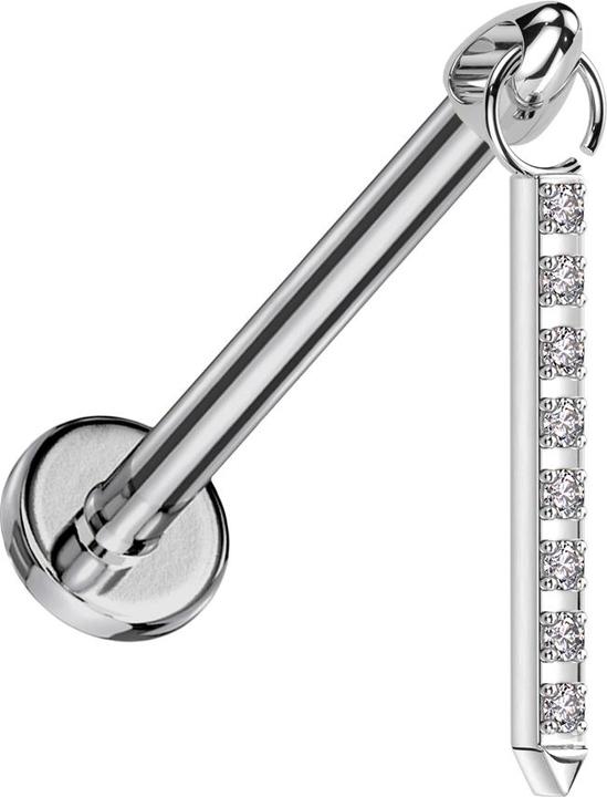 Star Piercing Micro Labret Innengewinde silber Cone silber Anhänger Balken Kristalle silber (ohne Messing, Titan G23)
