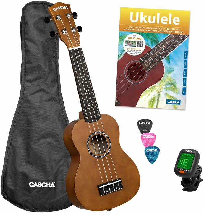 Soprano Ukulele Linden Set (incl. incl. 4 languages Method (DE/EN/FR/ES), Bag unpadded, 3 Picks (Concert, Soprano)