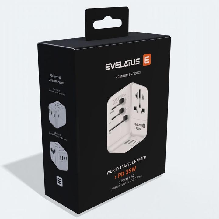 Produktbild Evelatus 35W World Travel Adapter 1PD & 2Type-C & 2USB Charger (2500 W)