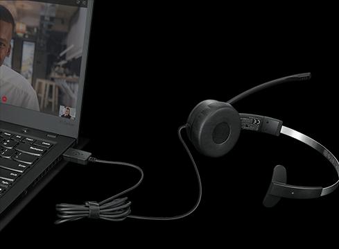 Actual product image Lenovo 100 Mono USB Headset (Cable, USB-A)