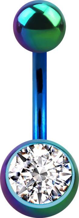 Star Piercing Banane farbig mit Kugel und Kugel Kristall silber (Chirurgenstahl 316L, ohne Messing)