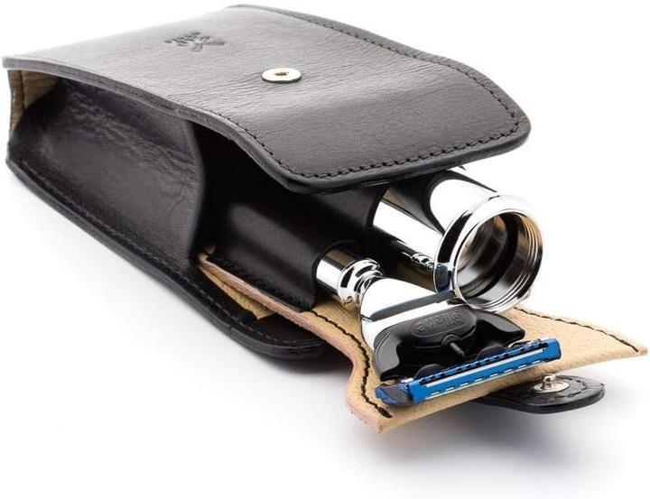 Actual product image Mühle Travel shaving set - black, Florentine leather work, shaving brush (31M20) with Silvertip Fibre®