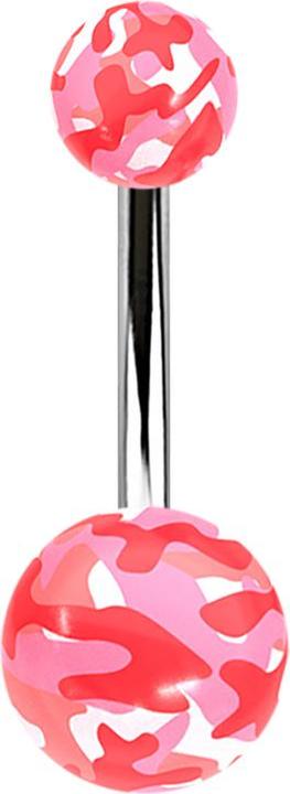 Star Piercing Banane silber mit zwei Kugeln Military pink (Acryl, ohne Messing, Chirurgenstahl 316L)