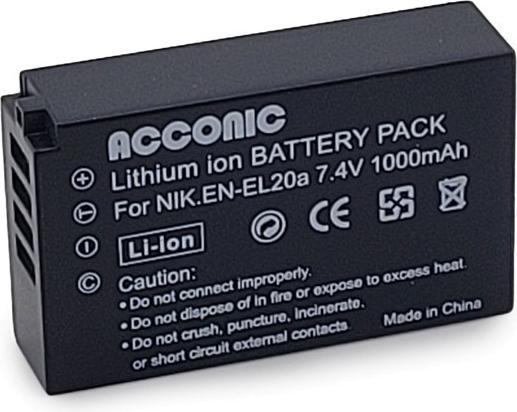 Image du produit Acconic Batterie f. Nikon EN-EL20 EN-EL20a 1 A Blackmagic Pocket J1 J-1 J2 J3 S1 V3 V-3 (Batterie de l'appareil photo)