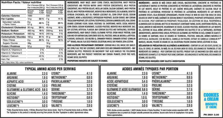 Valeurs nutritives et ingrédients Mutant Masse (Vanille, 1 pcs, 2200 g)