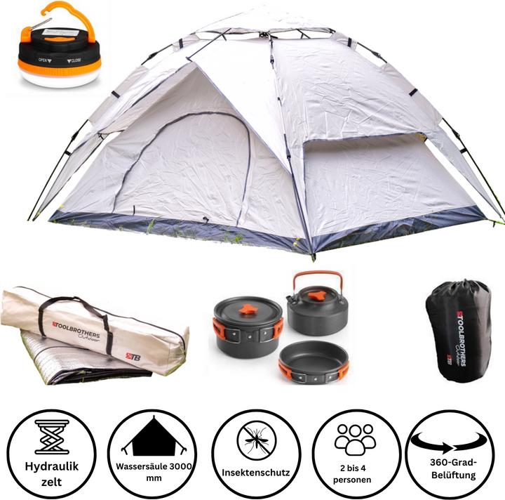 Tool Brothers (BUNDLE) Toolbrothers Outdoor-Set Camping Zelt 2 Personen Hydrauliksystem mit Isoliermatte+Schlafsa (3.80 kg, 2 Personen)
