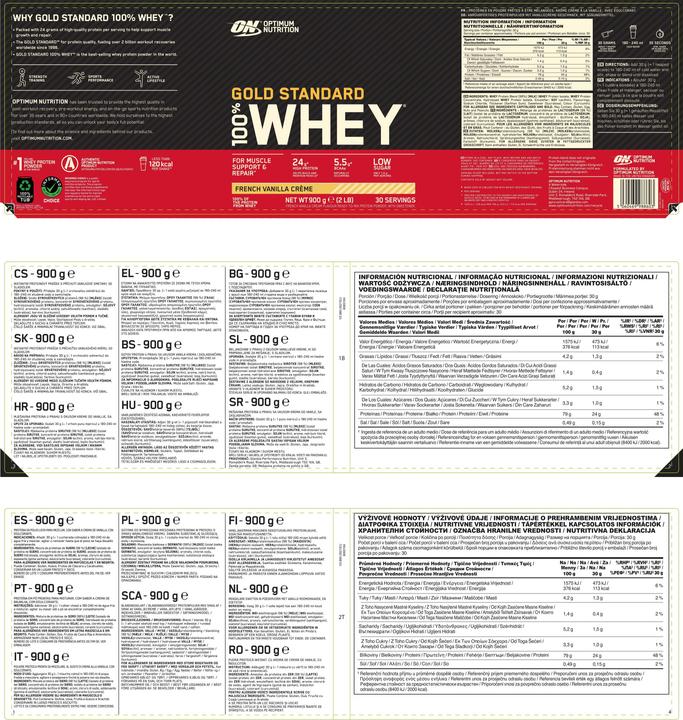 Valori nutrizionali e ingredienti Optimum Nutrition 100% Whey Gold Standard (Crema alla vaniglia francese, 1 pz., 2273 g)